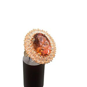 Spinel and White Topaz Sterling Silver Ring with Rose Gold Overlay Size 7